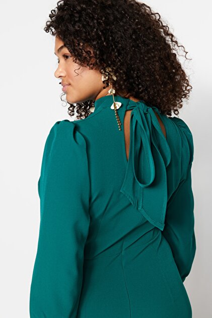 Trendyol Plus Emerald Green Plus Size A-Cut Mini Dress Long Sleeve -  TBBAW23AH00035- Trendyol