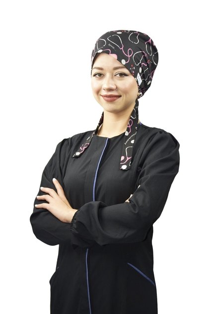 Kadın Tesettür Steteskop Desenli Doktor Hemşire Hastane Cerrahi Tesettür Bonesi