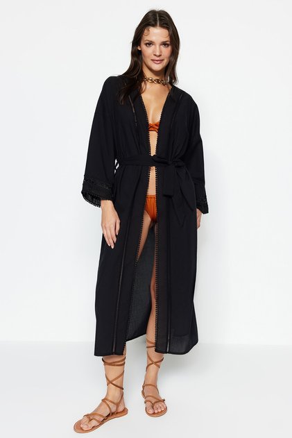 Black Belt Midi Woven Ribbon-Accessory 100% Cotton Kimono&Kaftan TBESS21KM0008