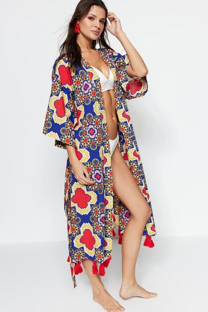 Kimono și caftan 100% bumbac, țesut maxi cu curea cu modele etnice TBESS20KM0018