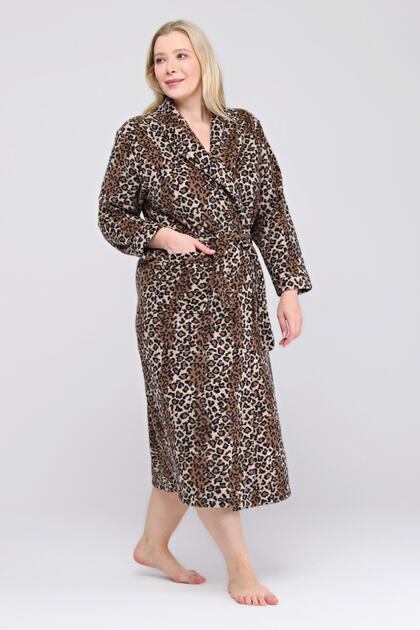 brown leopard print dressing gown OLIVIA ROCCO Women's Leopard Plush F fleece Hooded Robe With Sherpa