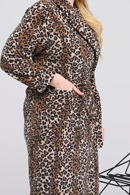 Kardelen Butik mraniye Brown Leopard Winter Fleece Dressing Gown- Trendyol