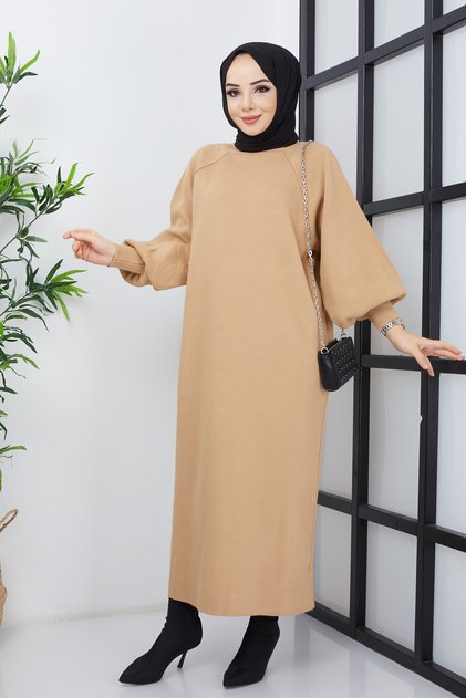 Women's Mink Hijab Balloon Sleeve Knitwear Dress