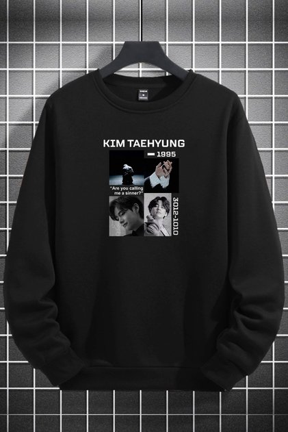 Unisex Women Men Kim Taehyung Bts Printed Crew Neck Black Sweatshirt