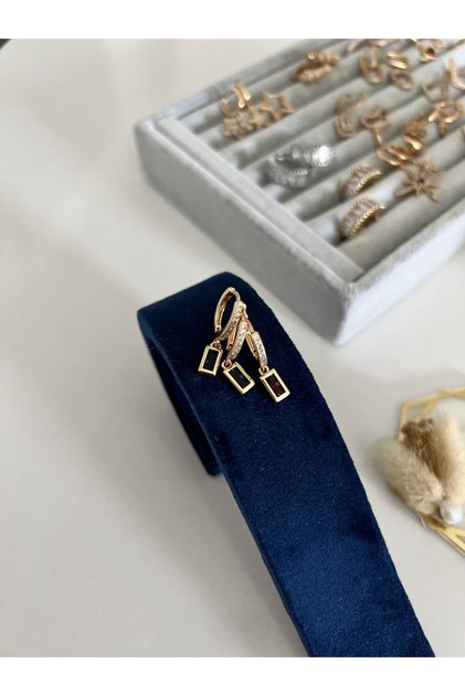 Gold Colored Stone Baguette Set of 3 Earrings