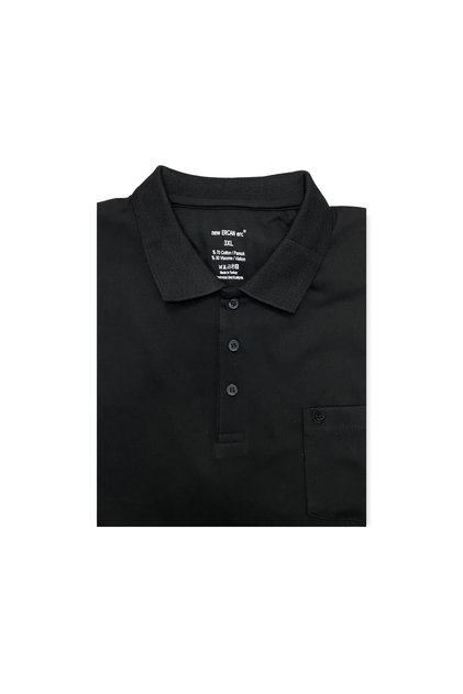 Men's Large Size Polo Collar Combed Cotton Long Sleeve Pocket Sweater 1104