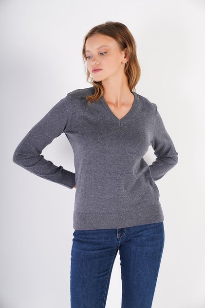 Ink 100% Organic Cotton V-Neck Knitwear Sweater Blouse Trıst-6102