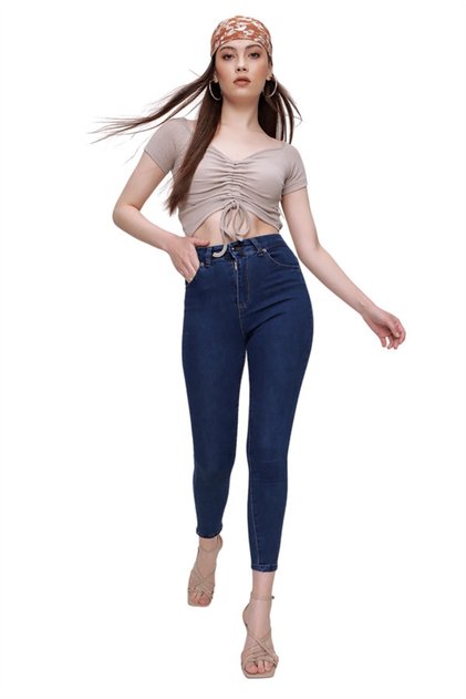 Dark Blue Skinny High Waist Lycra Stretchy Women's Jeans
