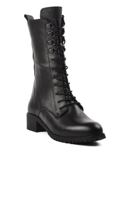 8470 Black Genuine Leather Women's Boots with Fleece Inside