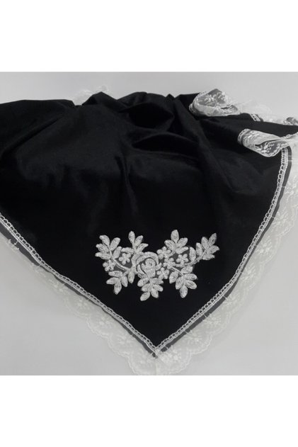 Dowry Box with French Lace Appliqué and Ornate Velvet, Black