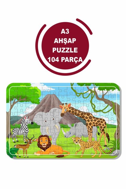 Cute Animals A3 104 Piece Wooden Puzzle