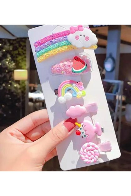 Glitter Sequin Rainbow Candy Fruit Colored Children's Baby Buckle Set