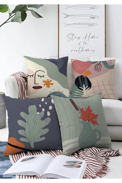 4-Piece Double Sided Bohemian Design Digital Printed Decorative Raschel Pillow Throw Pillow Cover Set 55x55cm