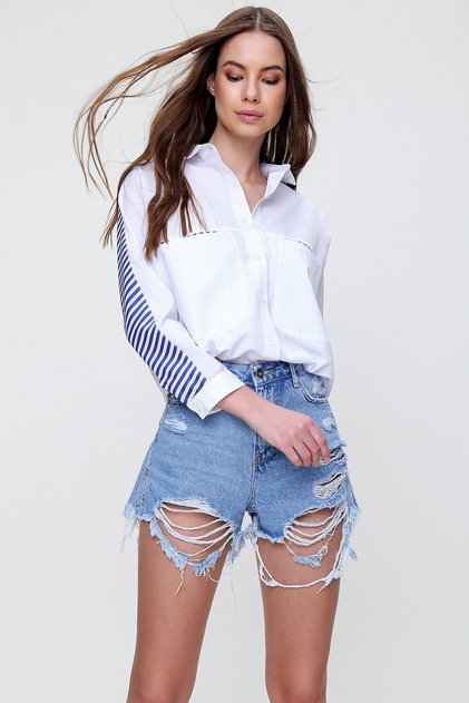 White Woven Poplin Shirt with Back and Pocket Trim Alc-X6114
