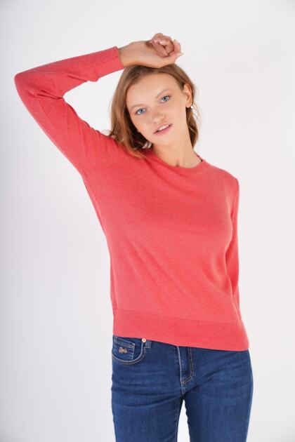 Pomegranate Flower 100% Organic Cotton Crew Neck Knitwear Sweater Blouse Trıst-6101