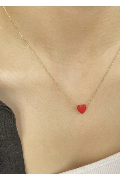 Red Minimal Heart Necklace