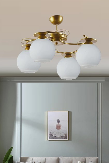 Modern Ilay Eskitme Gold Boyalı 3lü 4lü Camlı Avize