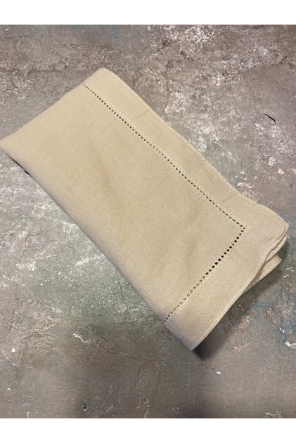 Yılbaşı Hediye Paketli 6’li Antika Kenar Nakışlı Yıkanmış Keten Bej Servis Peçetesi