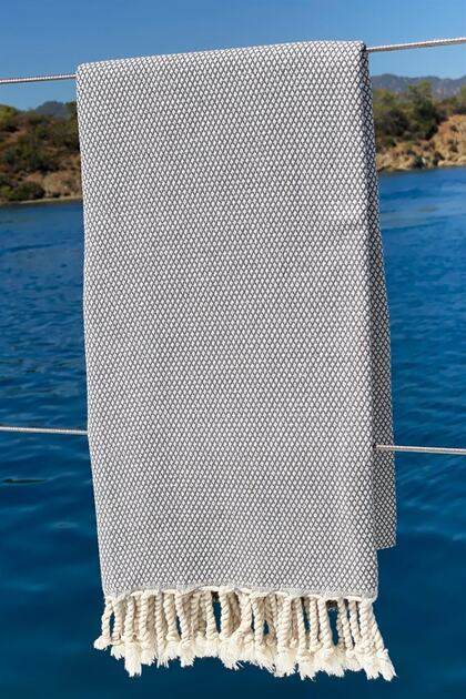 Gray Likya Peshtemal 95X190 cm - High Absorbent Peshtemal with Flowers and Patterns