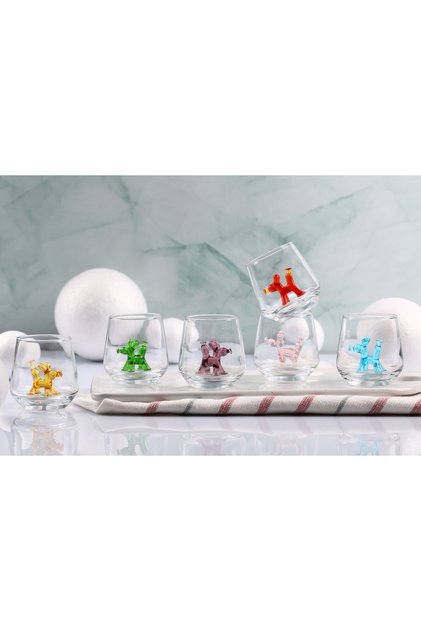 Balloon Dog Handmade Glass Figured 6-Piece Coffee Side Glasses