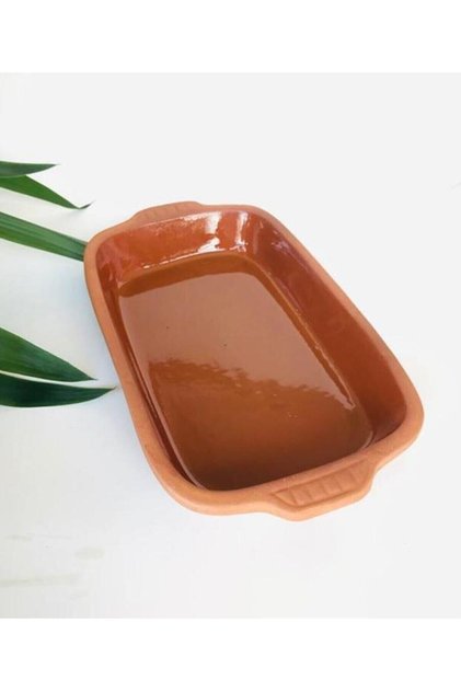 Güveç Kare Tepsi Orta Boy Içi Sırlı Toprak Tepsi 30x15 Cm