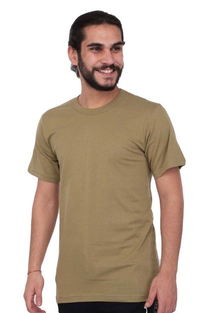 Set de 6 camisuri pentru bărbați, verde kaki, cu jumătate de mânecă, cu gât turnu, din bumbac