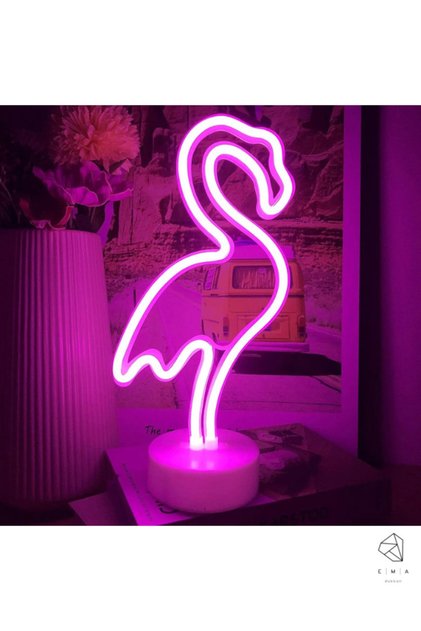Flamingo Neon Led Işıklı Usb'li Gece Lambası Pilli Neon Led Işıklı Masa Lambası Dekoratif Aydınlatma
