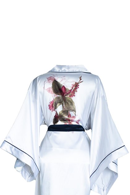 Mini Size Navy Blue Piping White Bat Sleeve Kimono
