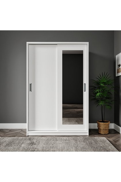 Başak 2 Sürgülü Kapaklı 8 Bölmeli Aynalı Dolap-vestiyer