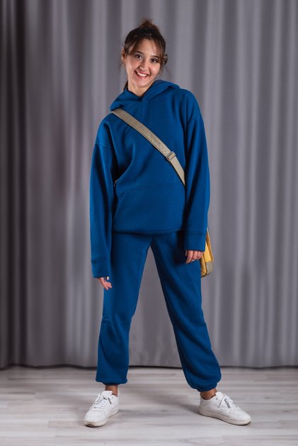 Unisex Μπλε Oversize Χοντρό Σετ Φόρμας με Πουφερ - Ζευγάρι Σετ