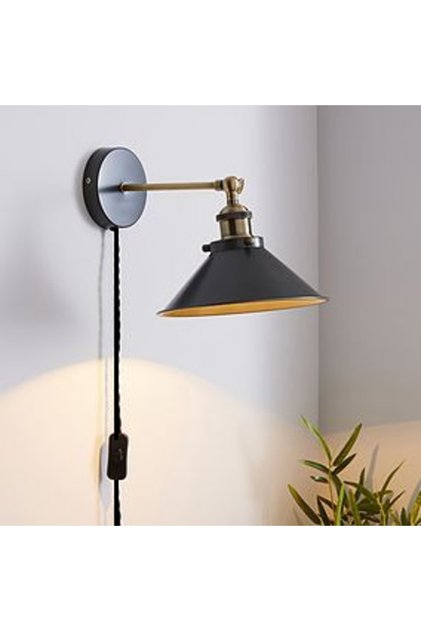 Retro Metal Rustic Black Corded Switched Wall Sconce Diameter: 30 cm