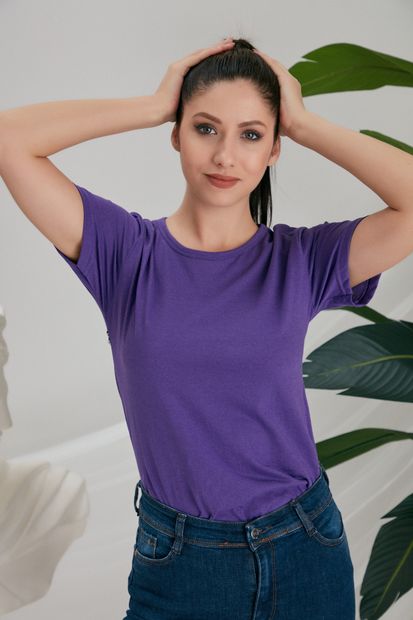 CATSPY Kadın Mor Basic Tshirt - 4