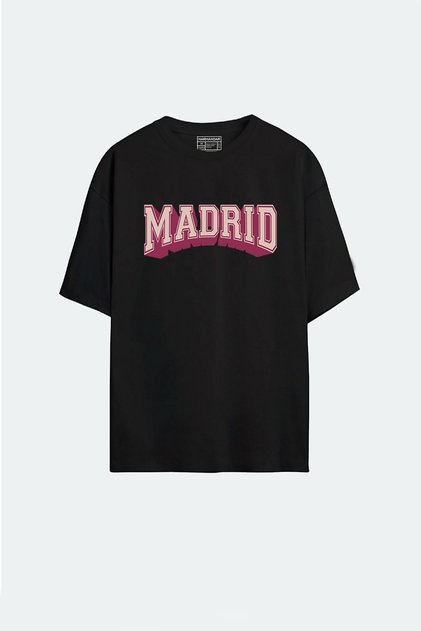 Unisex Madrid Printed Black Oversize T-shirt