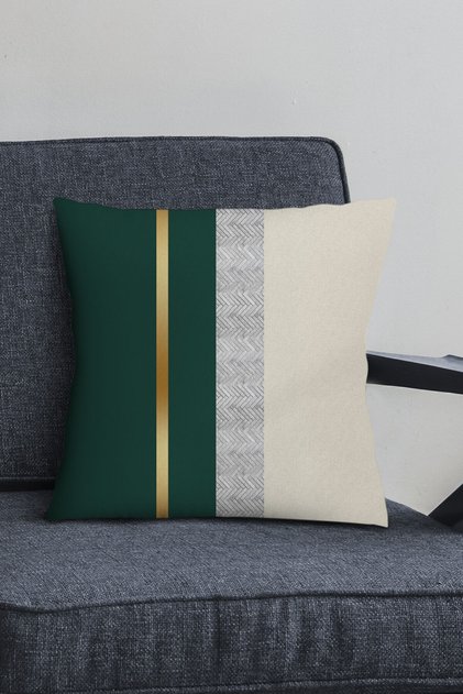 Green Woven Premium Thai Feather Fabric Gold Striped Double Sided Throw Pillow Pillow Case Krl1095