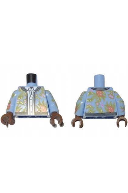 Moc Custom Minifigure - Light Blue Floral Print White Shirt and Torso Jacket
