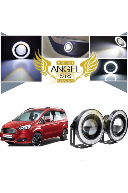 Ford Tourneo Courier Uyumlu, Universal Mercekli Led Angel Sis Farı, 76mm Beyaz Renk