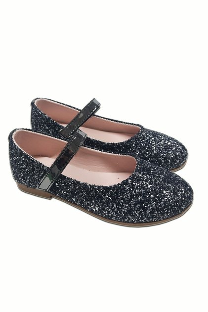 Black Platinum Sequin Glitter Girls' Ballerinas