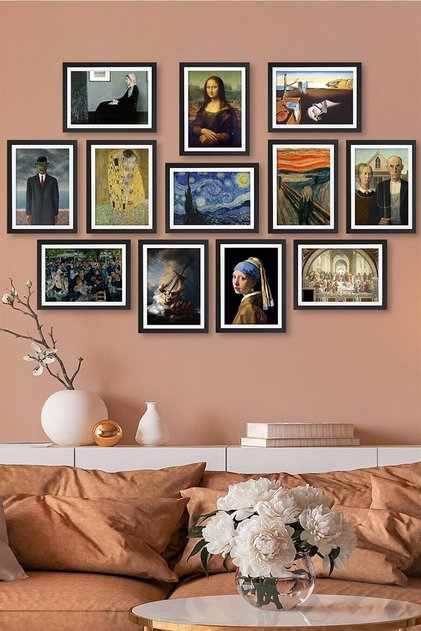 12 Parça Çerçeve Görünümlü Mona Lisa Duvar Dekoru Salon Oturma Yatak Odası Mutfak Için Tablo Seti