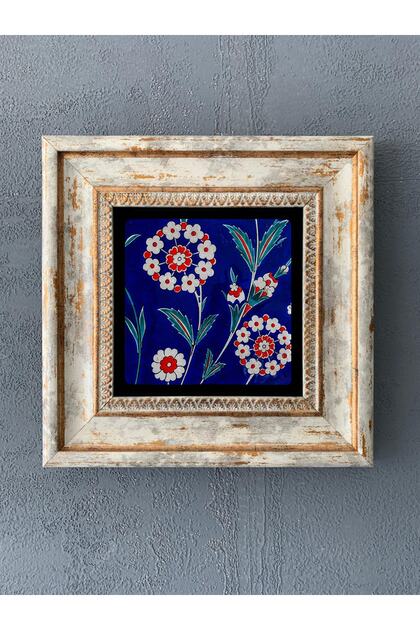 Decor Çerçeveli Taş Duvar Dekoru 20 x 20 cm İZNİK ÇİNİ DESENLİ