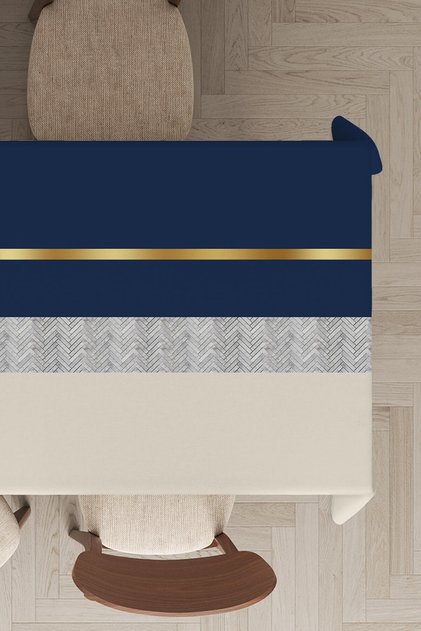 Washable Stain Resistant Premium Thai Feather Velvet Fabric Gold Striped Tablecloth Mso477