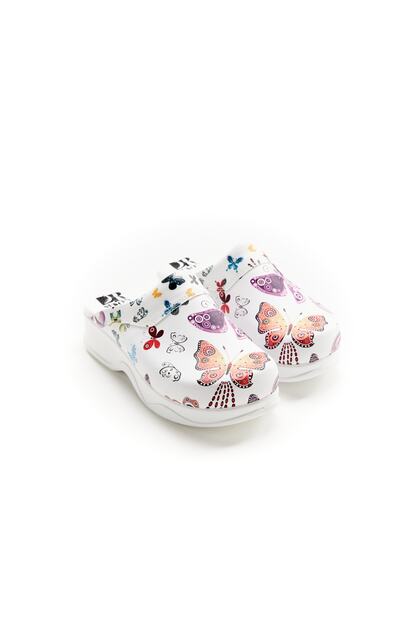 Butterfly Patterned Genuine Leather Sabo Slippers