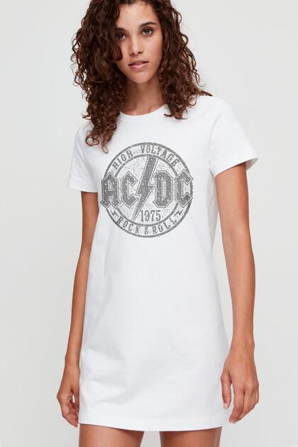 acdc shirt dress RECONSTRUCTED ACDC T-SHIRT DRESS W/ LEATHER PANELS ON HEM/TRIM & LACE-UP SIDES