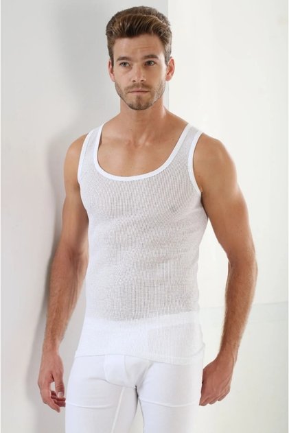 Men's White Mesh Undershirt 6 Pack
