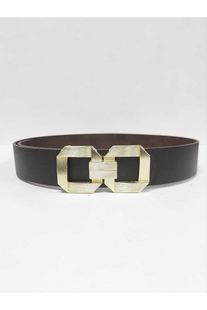 100% Genuine Leather Women's Bitter Brown Belt with Gold Buckle