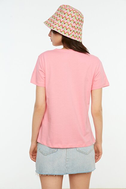 Trendyolmilla Pembe-Mint %100 Pamuk Süprem Bisiklet Yaka 2'li