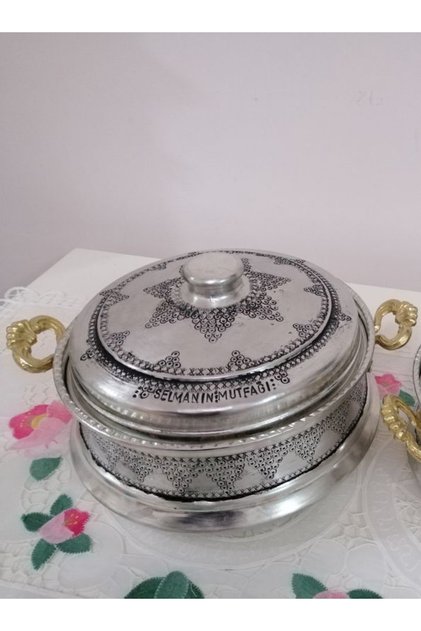 Bakır Üzüm Motifli Eskitme Tencere 24cm