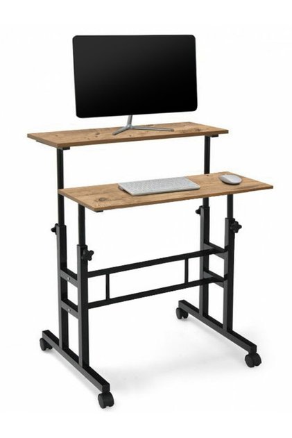 Yükseklik Ayarlı Bilgisayar/laptop Ve Çalışma Masası - Atlantik Çam 80x60 (TEKERLİ) Oval Kenar