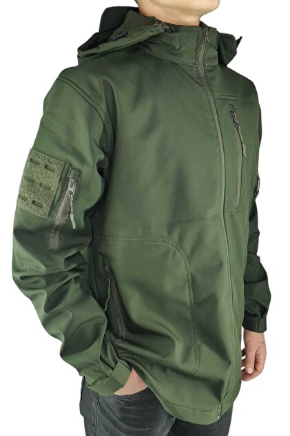 Erkek Taktik Softshell Askeri Outdoor Su Ve Soğuk Geçirmez Haki Fermuarlı Mont
