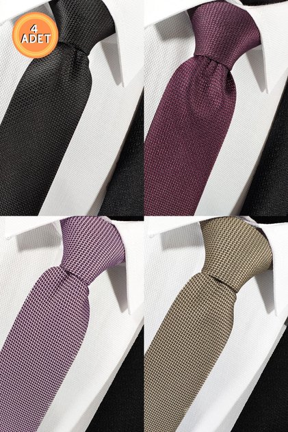 Set of 4 Advantage Tie and Handkerchief in Black, Plum, Lavender, Pink and Beige Colors