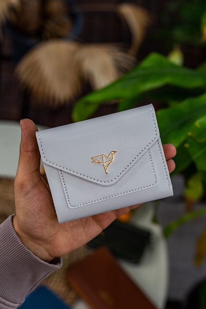 Colombia Vegan Deri Bozuk Para Gözlü Bol Kartlıklı Mini Gri Kadın Cüzdanı